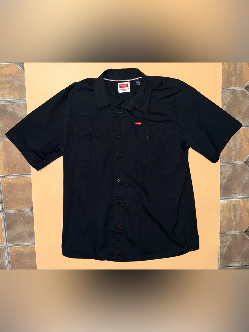 Wrangler Button Up Shirt Black Short Sleeve Western Workwear Men’s L